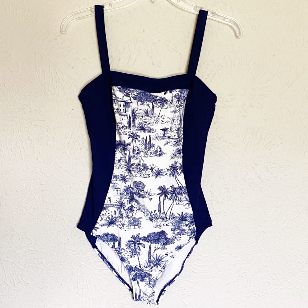 Tory Burch twill, one piece swimsuit.